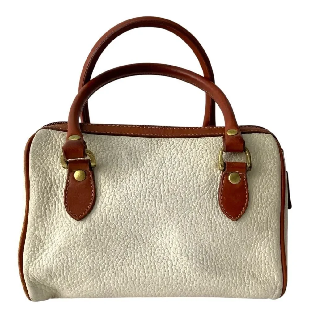 Vintage Liz Claiborne Cream and Brown Leather Satchel Bag